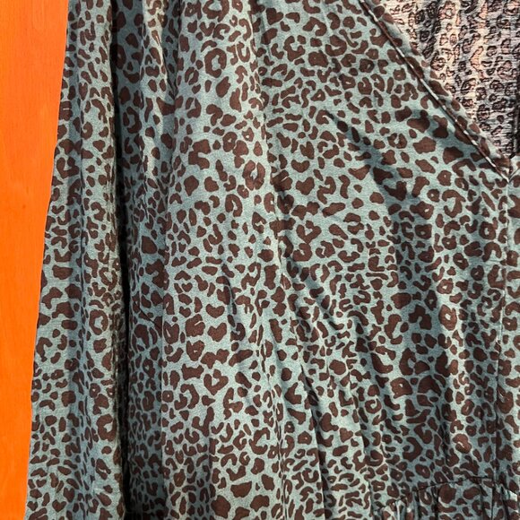 Terra & Sky Green Leopard Print Peasant Dress – Size 1X (16W–18W) - Picture 4 of 5